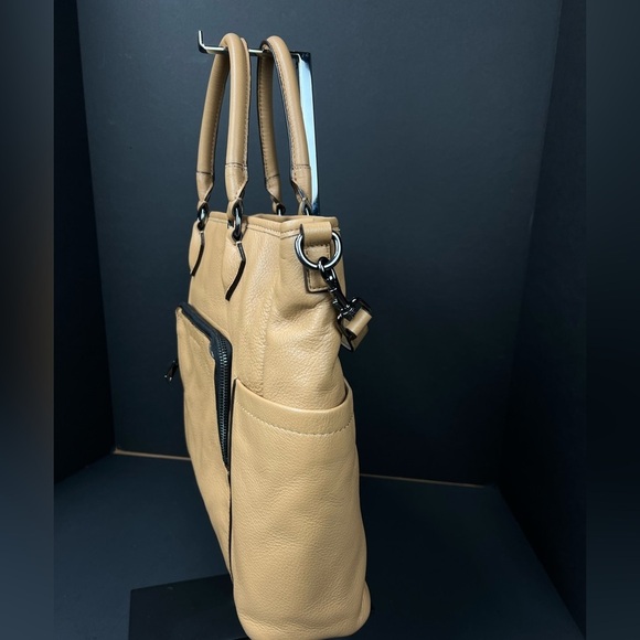 Aimee Kestenberg Tan Leather Tote Bag 15 x 12 x 5"Front Pocket Mag Closure NEW - Picture 9 of 15